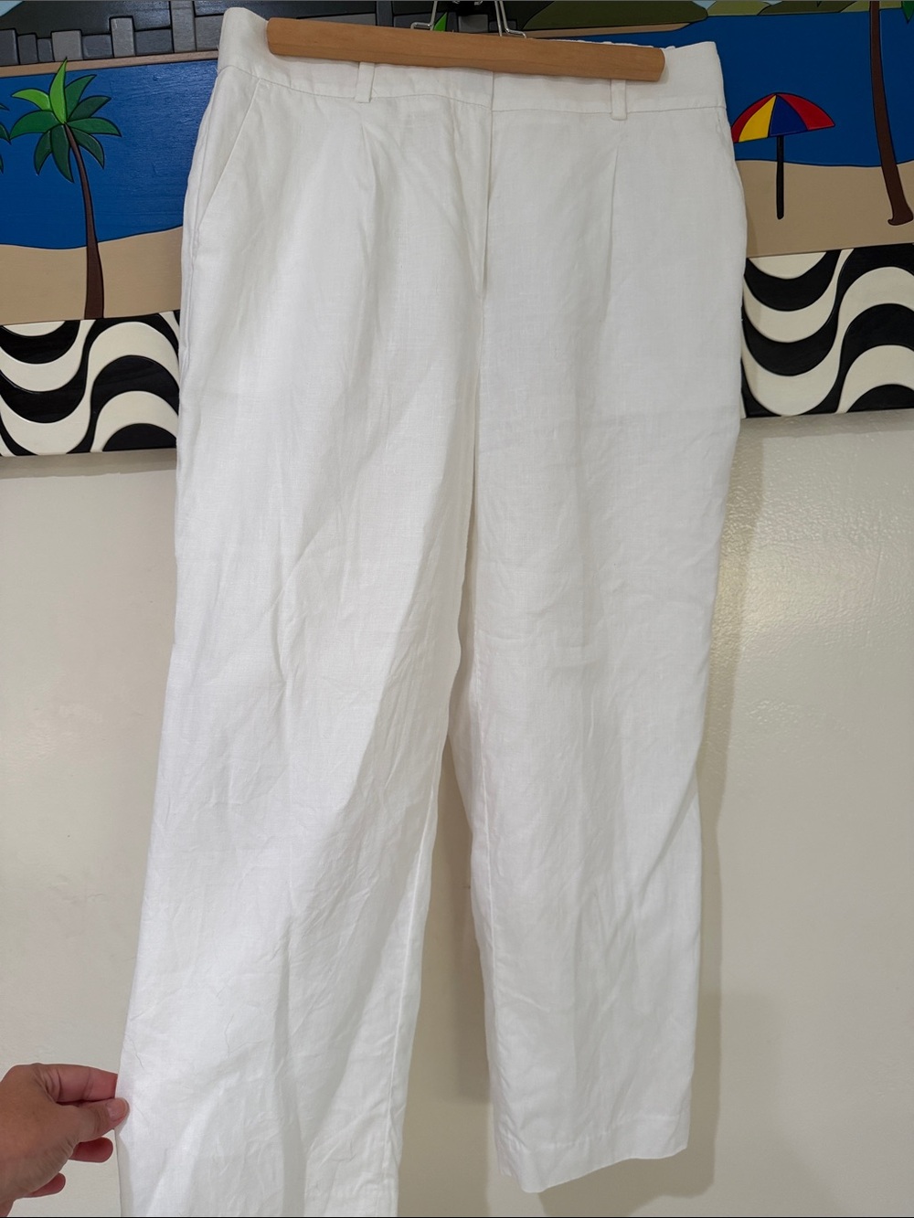 Talbots White Women’s Pants - Straight-Leg 100% Linen